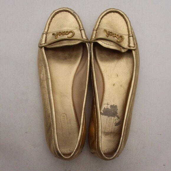 COACH Olson Women's Size 6.5 B Gold Leather Logo Loafers Slip On Shoes A2213 - Picture 9 of 10